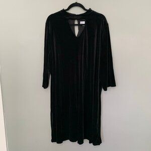 NEW Botique+ black crushed velvet velour long sleeve below knee party dress